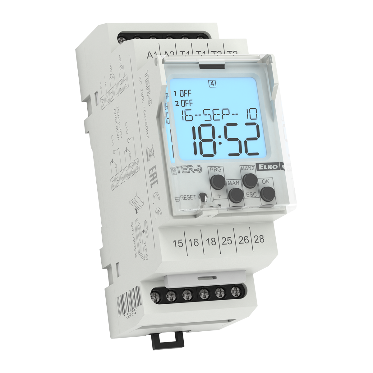 TER-9, Digital thermostat with time switch TER, 2CO, LCD, thermistor NTC, 24V AC/DC