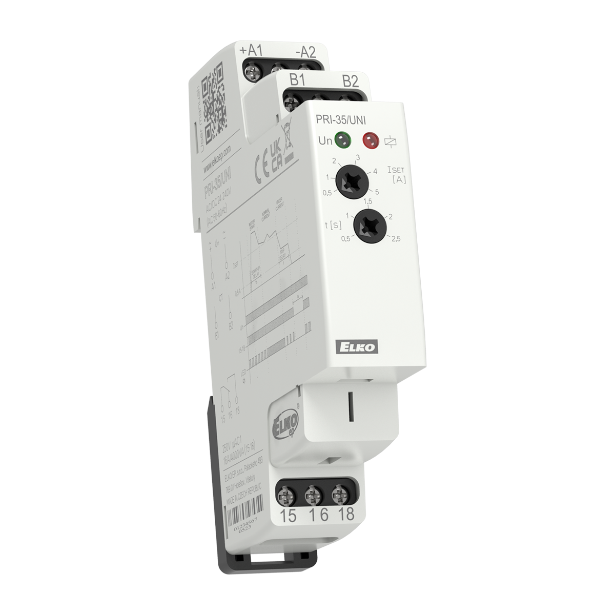 PRI-35, Undercurrent control relay PRI, (CT) x/5A, 16A, 1CO, 0.5..2.5s, 0.5..5A, 24..240V AC/DC