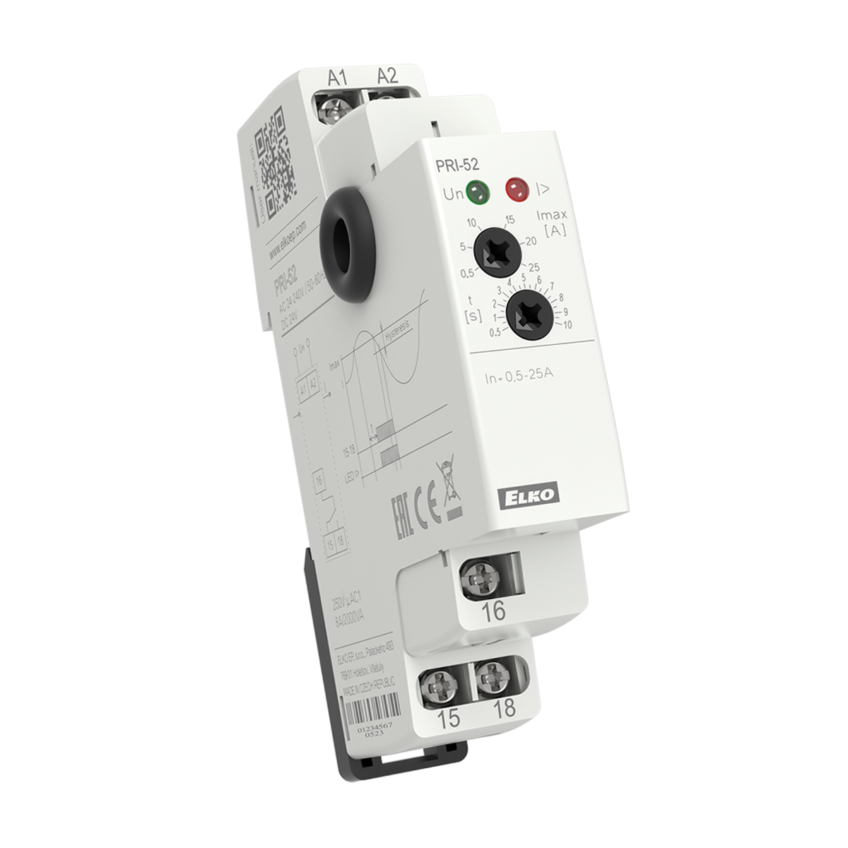 PRI-52, Overcurrent control relay PRI, 8A, 1CO, 0.5..10s, 0.5..25A, 230V AC
