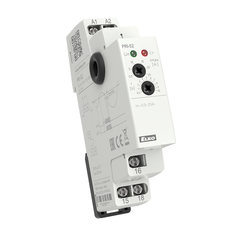 PRI-52, Overcurrent control relay PRI, 8A, 1CO, 0.5..10s, 0.5..25A, 230V AC