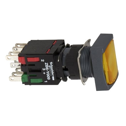 XB6DW5B5B, Flush illum push button XB6, Ø16, rectangle, plastic, yellow, spring return, 1NO+1NC, 24V AC/DC