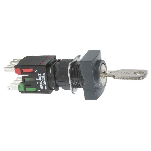 XB6DGC5B, Key selector switch XB6, Ø16,  rectangle, plastic, 2 position, stay put, 1NO+1NC