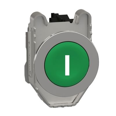 XB4FA3311, Flush push button XB4F, Ø30, metal, spring return, 1NO, (I) marked