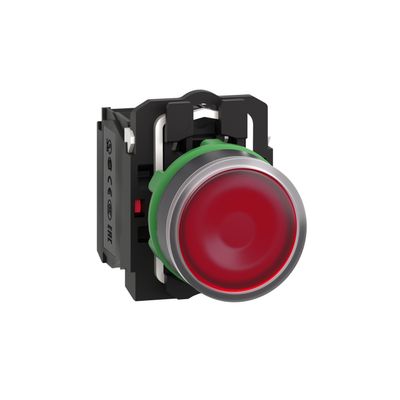 XB5AW34M5, Flush illum push button XB5, Ø22, plastic, red, spring return, 1NO+1NC, 220..240V AC