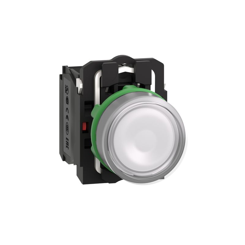 XB5AW31B5, Flush illum push button XB5, Ø22, plastic, white, spring return, 1NO+1NC, 24V AC/DC