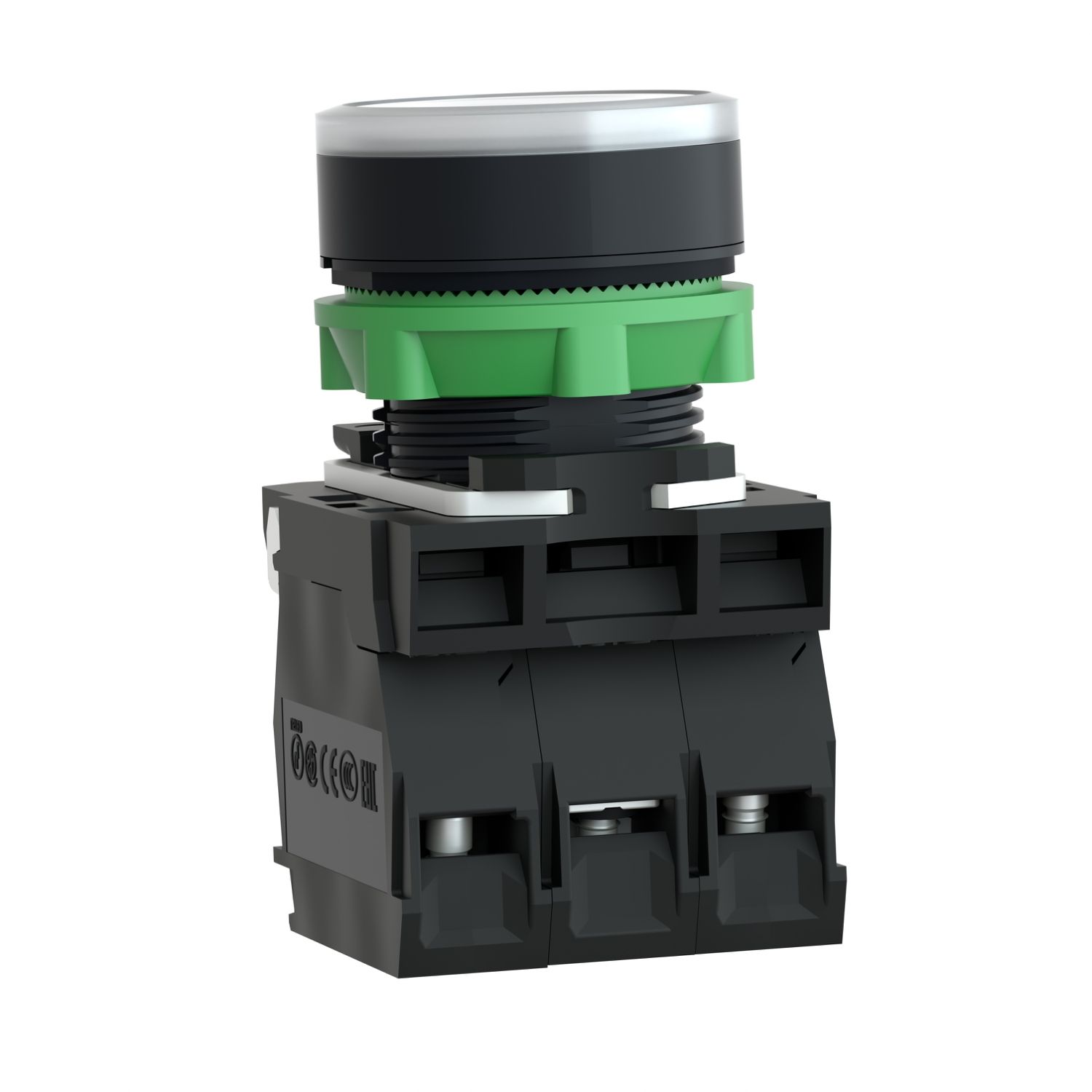 XB5AW31M5, Flush illum push button XB5, Ø22, plastic, white, spring return, 1NO+1NC, 220..240V AC