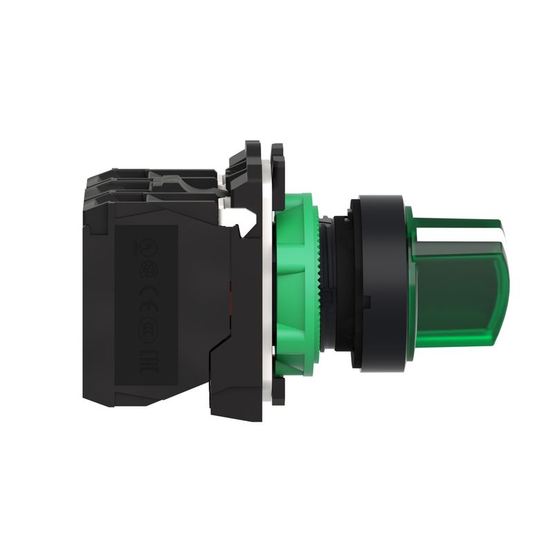 XB5AK123M5, Illum selector switch XB5, Ø22, plastic, green, 2 position, stay put, 1NO+1NC, 230..240V AC