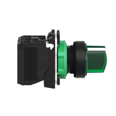 XB5AK123M5, Illum selector switch XB5, Ø22, plastic, green, 2 position, stay put, 1NO+1NC, 230..240V AC