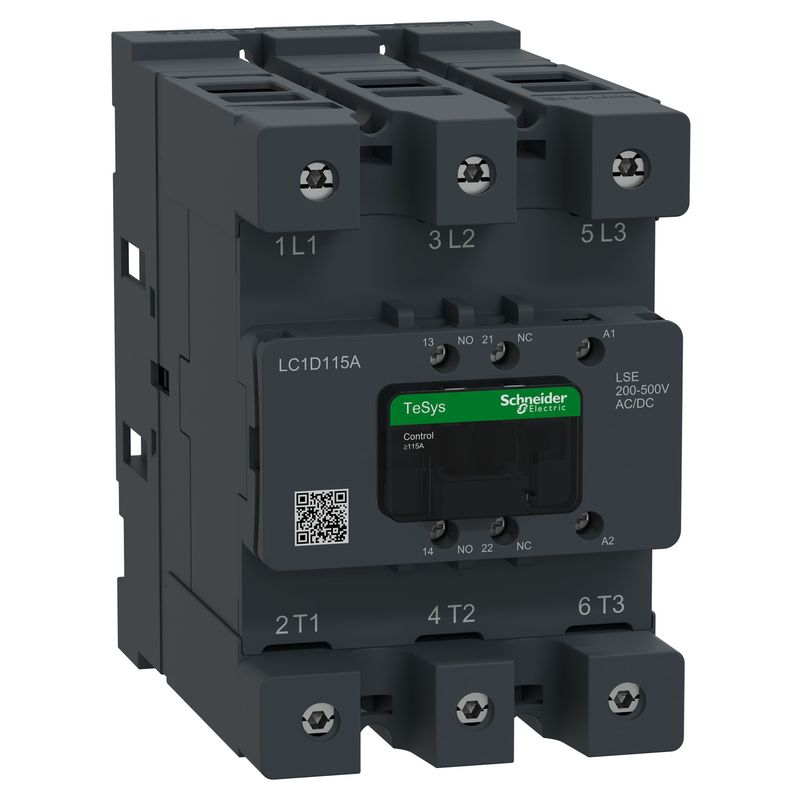 LC1D115ALSE, Contactor, Tesys Deca Advanced, 3P(3NO), AC-3/AC-3e, <=440V, 115A, 200-500V AC/DC coil