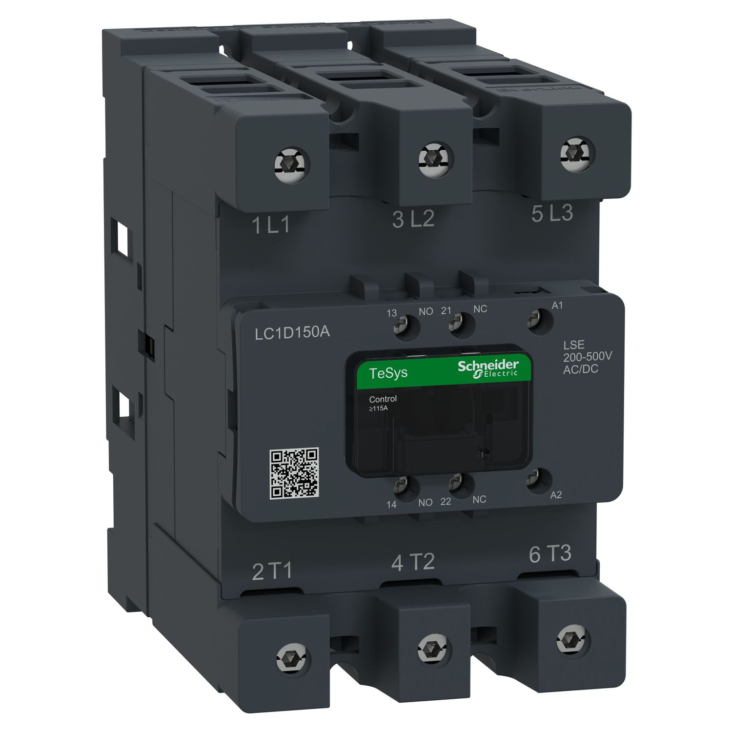 LC1D150ALSE, Contactor, Tesys Deca Advanced, 3P(3NO), AC-3/AC-3e, <=440V, 150A, 200-500V AC/DC coil LC1D150ALSE, Contactor, Tesys Deca Advanced, 3P(3NO), AC-3/AC-3e, <=440V, 150A, 200-500V AC/DC coil
