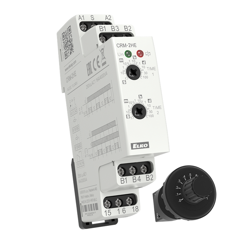 CRM-2HE/UNI, Asymmetric flasher timer relay CRM, external potentiometer, 0.1s..100days, 1CO, 12-240V AC/DC