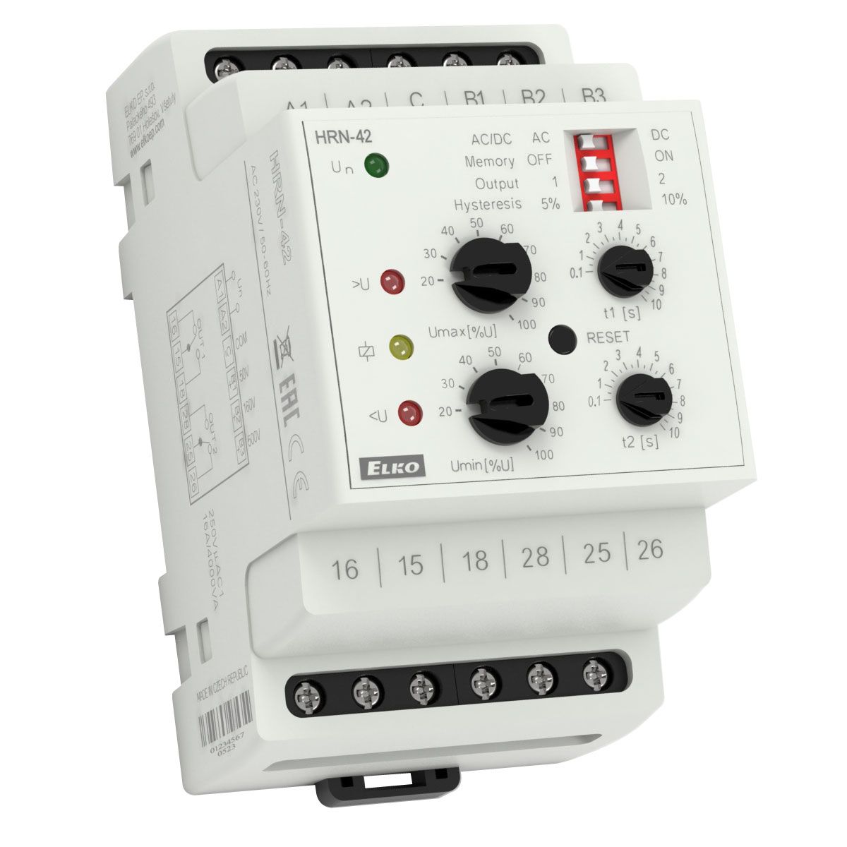 HRN-42/UNI, voltage monitoring relay for complete control in 1P, 2CO, 0.1..10s, 10..500V, adjustable