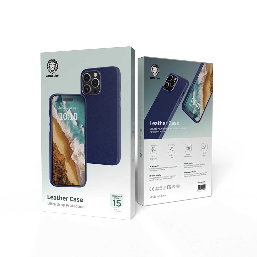 Green Lion Leather Case for iPhone 15 Pro