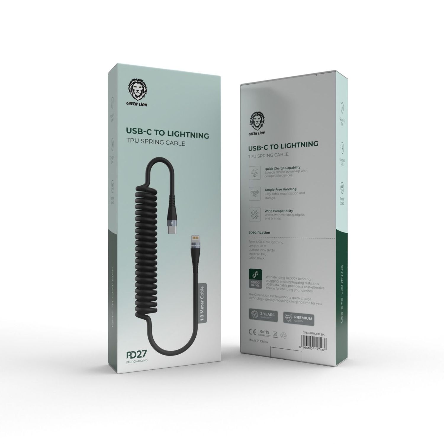 Green Lion PD27 TPU Spring Cable USB-C to Lightning Cable 1.8 Meter