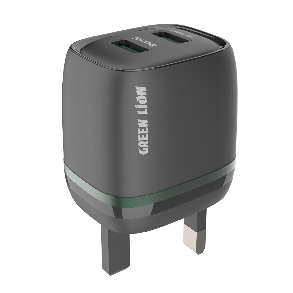 Green 2Usb 2.4A Chargers+Usb-Iph Cable 1M Uk Plug
