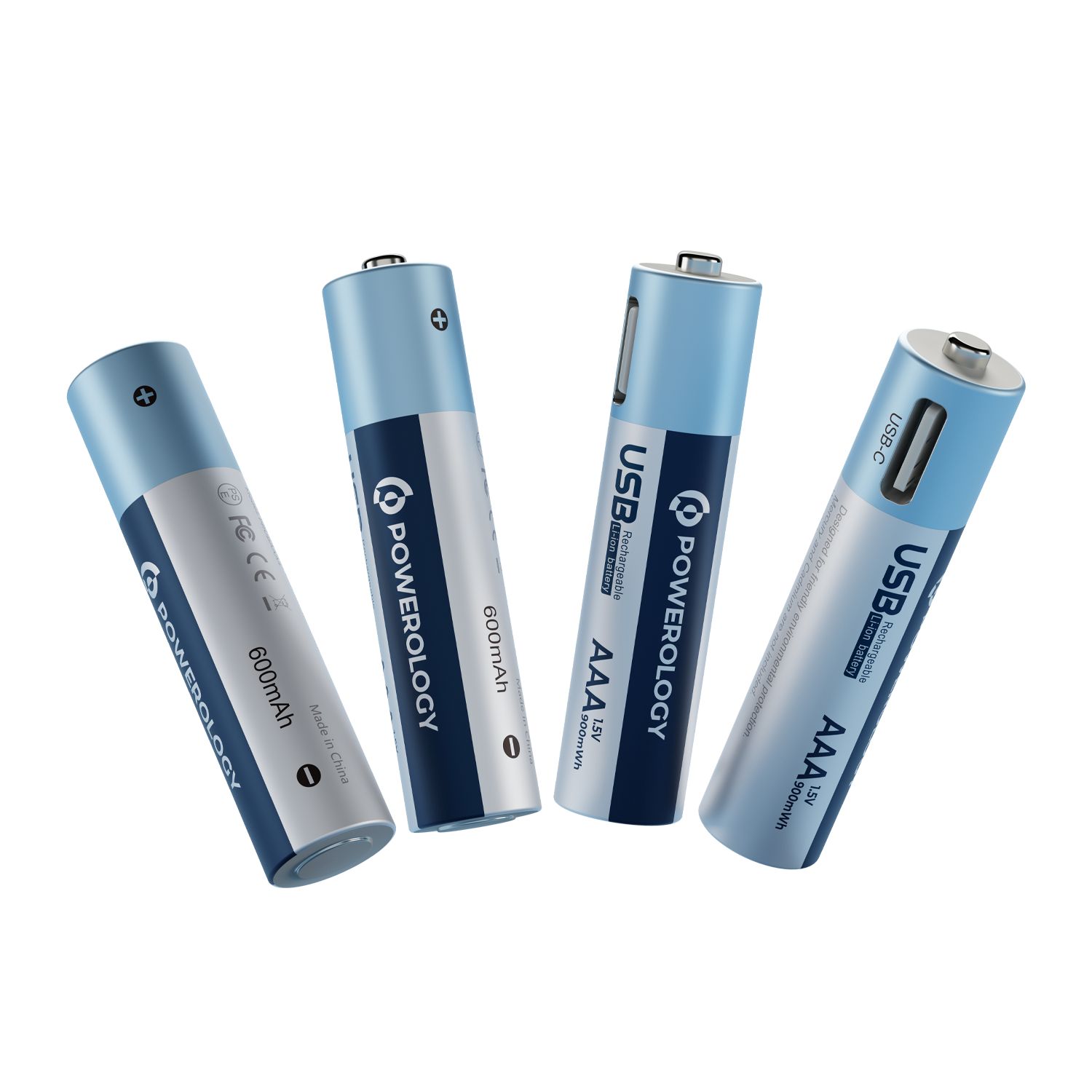 Powerology USB-C Rechargeable Lithium-ion Battery AAA 600 mAH ( 4pcs/pack )