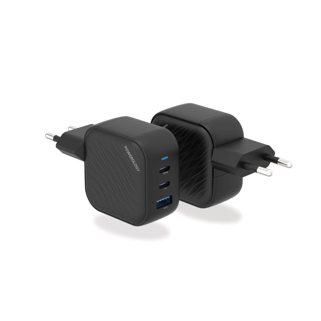 Powerology 65W 1*QC 36W USB-A and 2*USB-C Ports GaN PD Wall Charger EU