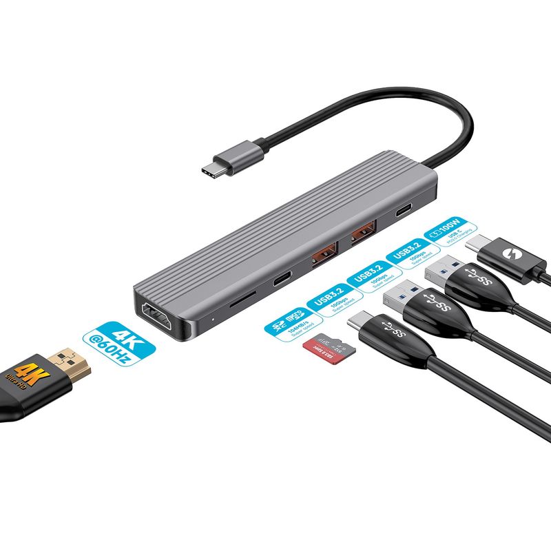 Powerology 6 in 1 Slim 4K HDMI USB-C Hub