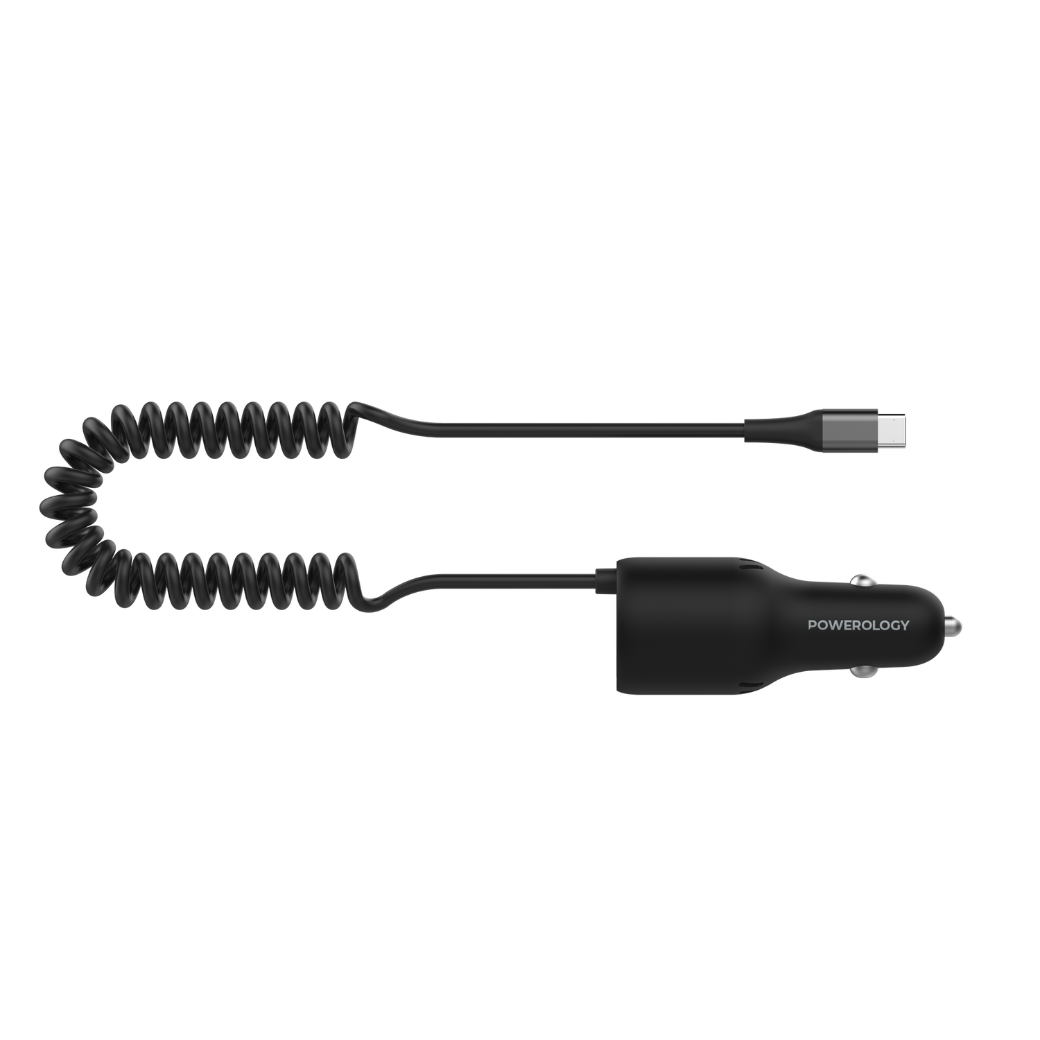 Powerology Cable 20W LED Dual Ports CarCharger With Coiled Cable