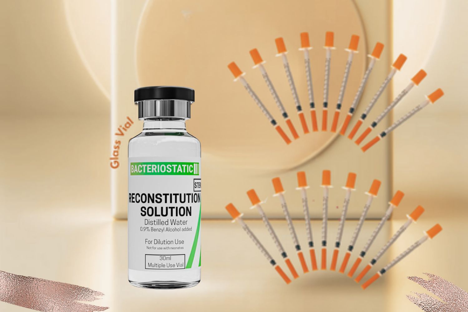 30 Day Starter Pack | (20) U100 Insulin Syringe / (1) GLASS 10ml Water