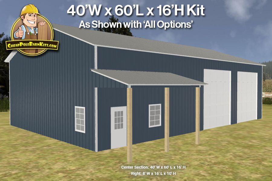 Cheap Pole Barn Kits - 40'x60'x16' Post Frame Kit