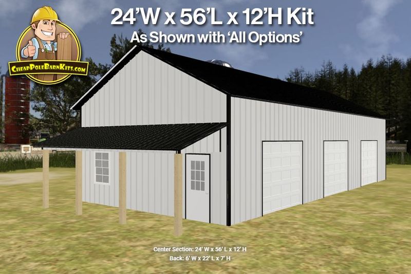 Cheap Pole Barn Kits - 24'x56'x12' Post Frame Kit