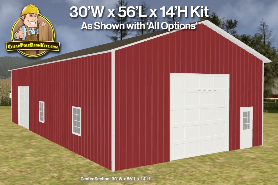 Cheap Pole Barn Kits - 30'x56'x14' Post Frame Kit