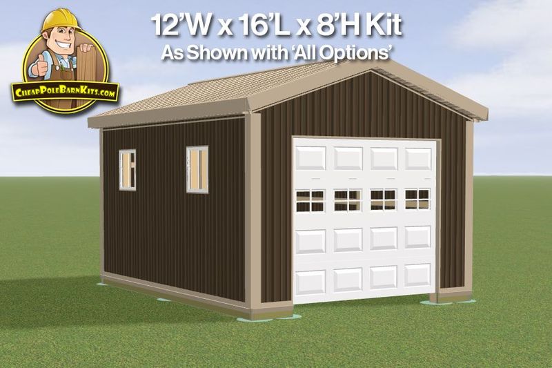 12'x16'x8' Shed Kit at CheapPoleBarnKits.com