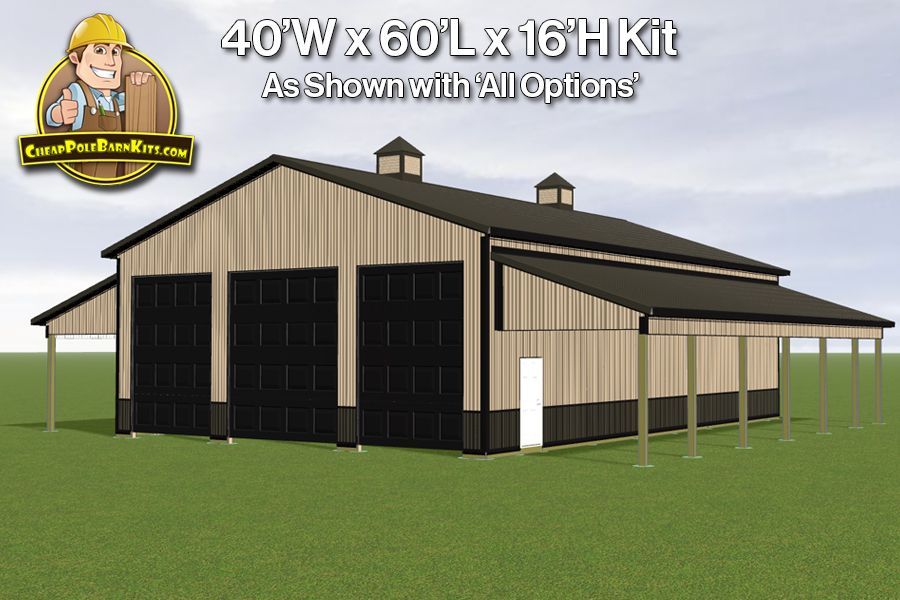 40'W x 60'L x 16'H - Pole Barn Kit - 'The Toy Shed'