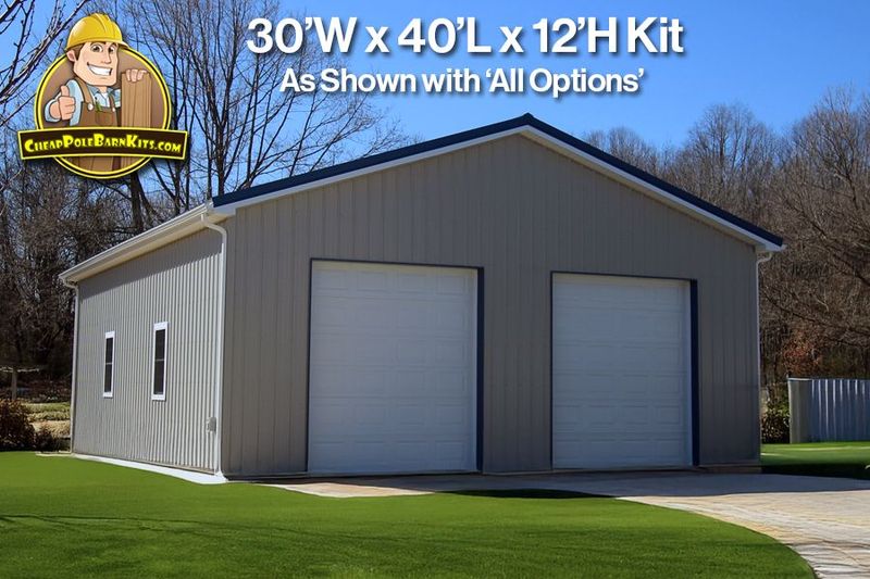 30'W x 40'L x 12'H - Pole Barn Kit - 2 Car Garage