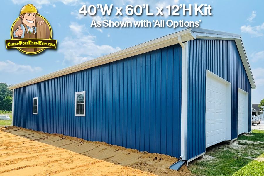 40'W x 60'L x 12'H - Pole Barn Kit with 10x10 OHD