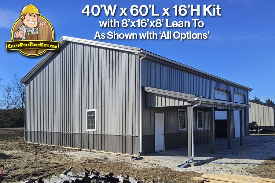 40'W x 60'L x 16'H - Pole Barn Kit w/8'x16'x8' Lean To