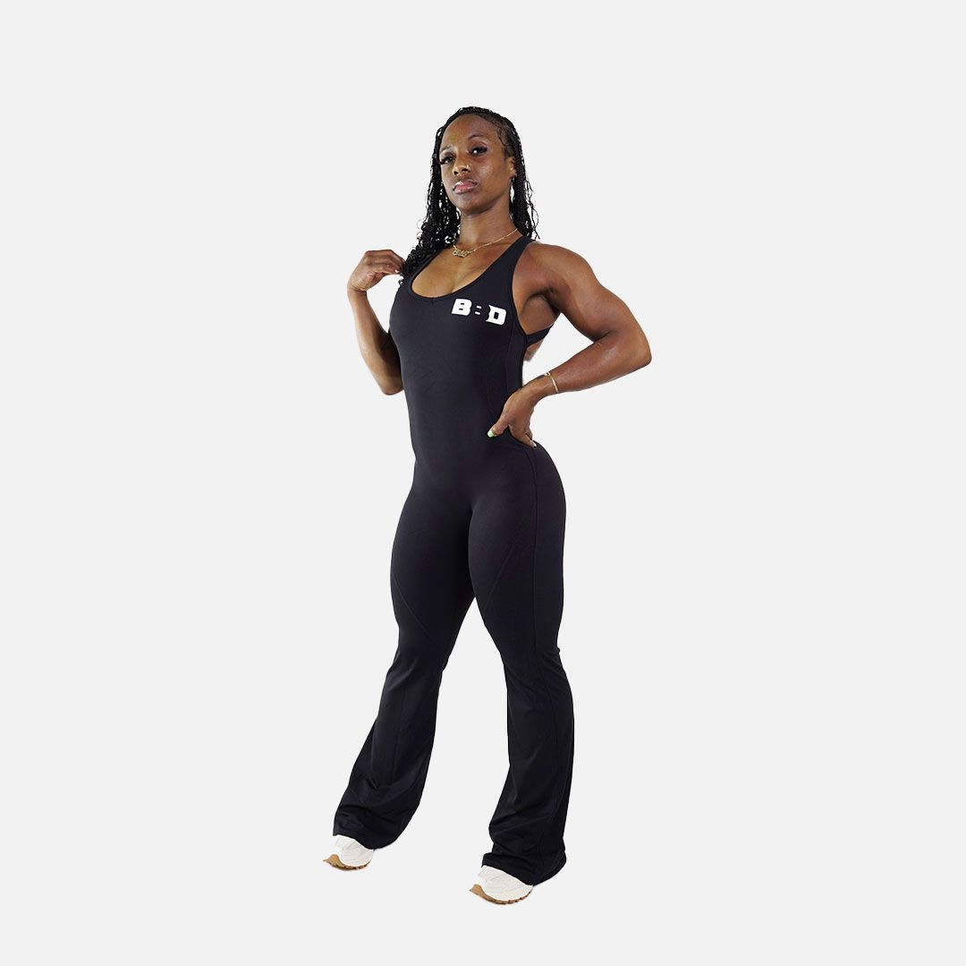 Sculpted Flared Bottom Bodysuit Black