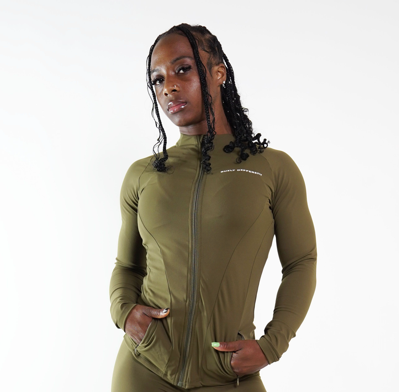 Basic Seamless Zip Up Jacket - Army Green