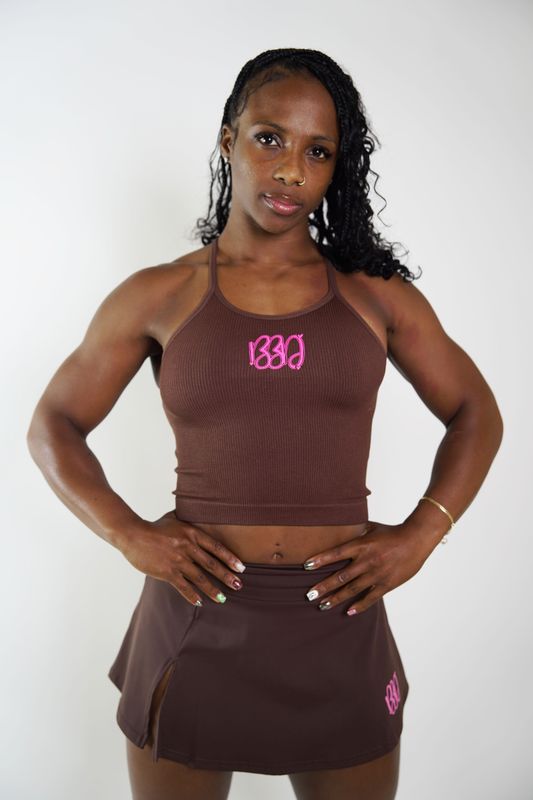 Ribbed Racer Back Tank Chocolate Brown