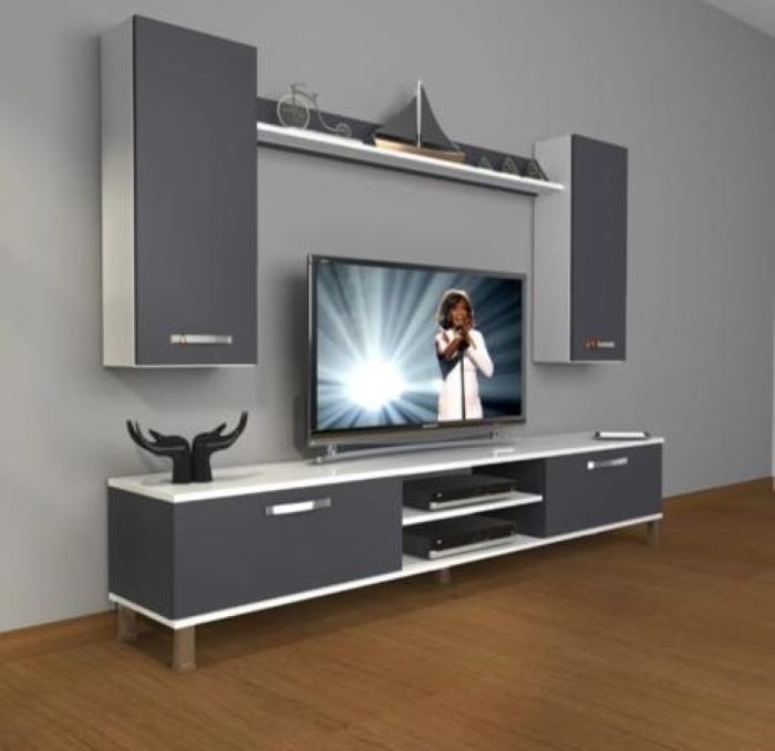 Meuble TV Style Contemporain - Coloris Gris blanc Meuble TV Style Contemporain - Coloris Gris blanc