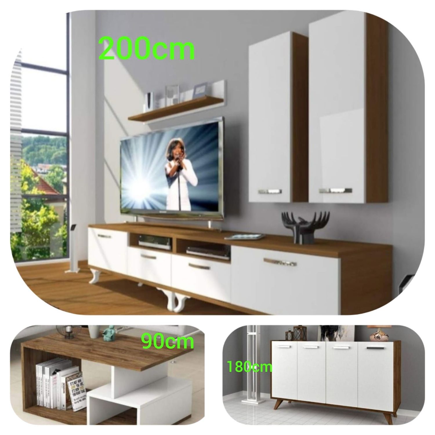 Meuble TV Style Contemporain - Coloris bois clair blanc avec Table et Buffet