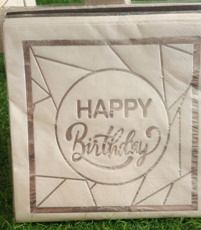 16 pieces serviette happy birthday blanc argentée