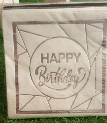 16 pieces serviette happy birthday blanc argentée