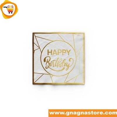 16 pieces serviette happy birthday blanc dorée