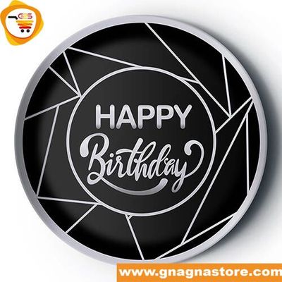 Assiette en carton 8 pèces happy birthday noir argentée