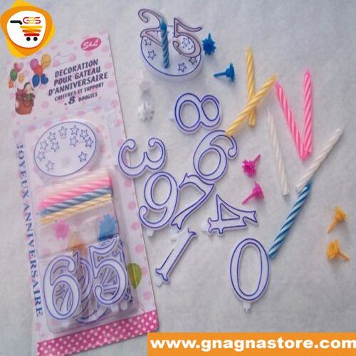 Bougie d'anniversaire avec chiffres réutilisable mixte  rose ou bleu