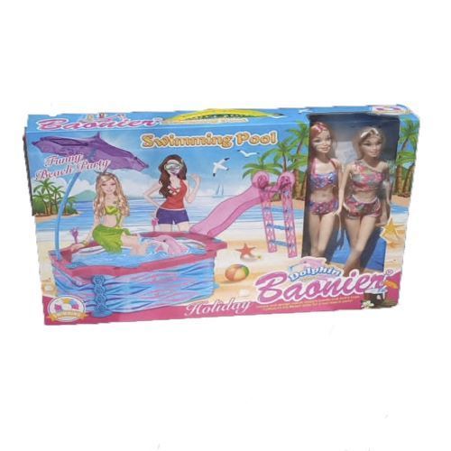 Coffret de jeu poupées Baonier avec piscine et toboggan