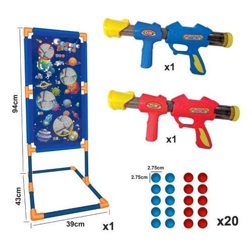 Ensemble 2 pistolets à air comprimé amusants avec cible debout et 20 balles en mousse souple  pour enfants