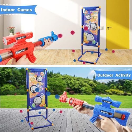 Ensemble 2 pistolets à air comprimé amusants avec cible debout et 20 balles en mousse souple  pour enfants