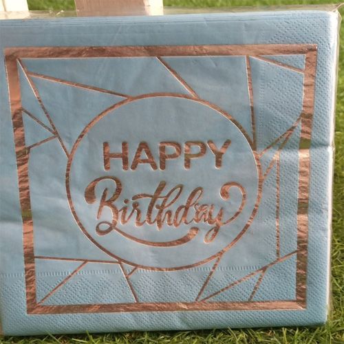 16 pieces serviette happy birthday bleu argentée
