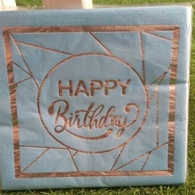 16 pieces serviette happy birthday bleu argentée