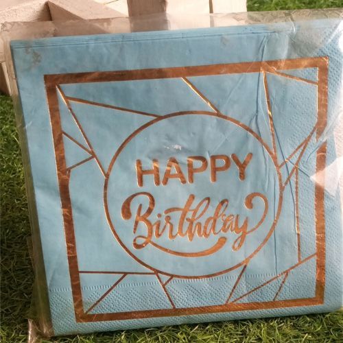 16 pieces serviette happy birthday bleu dorée