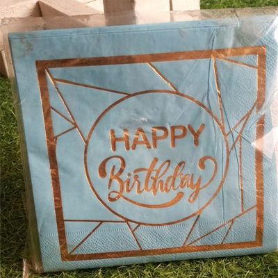 16 pieces serviette happy birthday bleu dorée