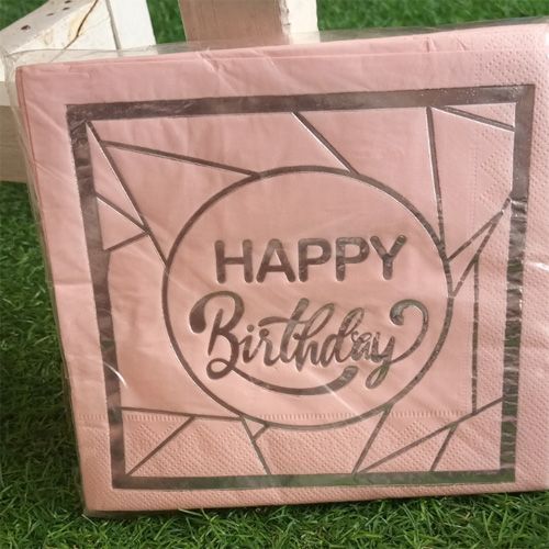 16 pieces serviette happy birthday rose argentée